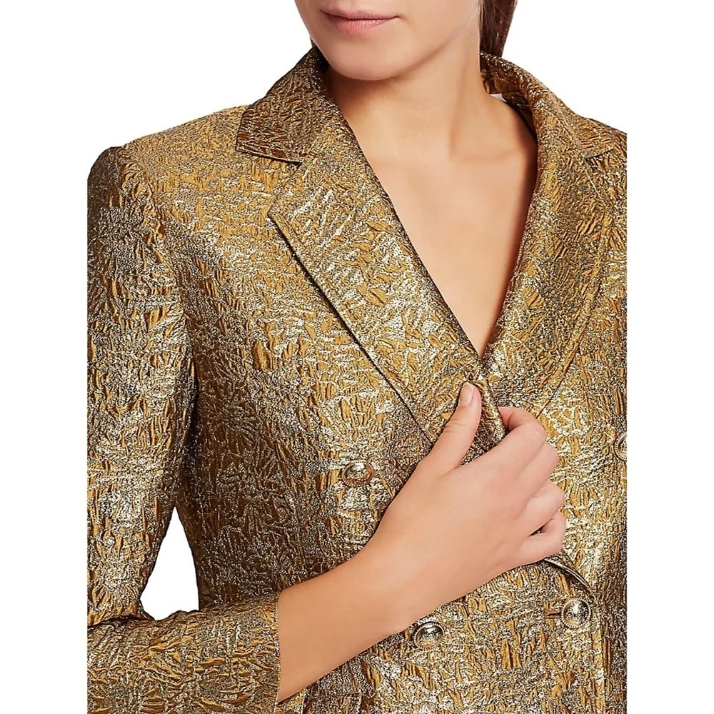 Derek Lam 10 Crosby Myla Gold Jacquard Double Breasted Blazer Jacket